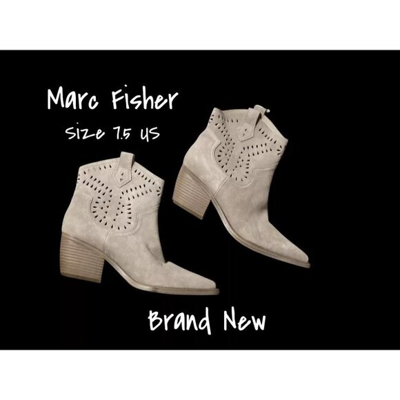 Marc Fisher Giddyup Taupe Suede Cowboy Ankle Boots Size 7.5M - New